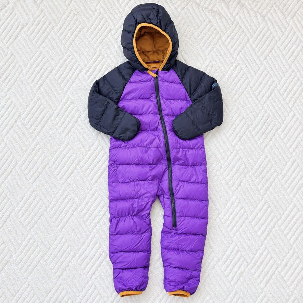 L.L. Bean Infant 12-18M Ultralight 650 Down Bunting Purple Black Hooded Snowsuit